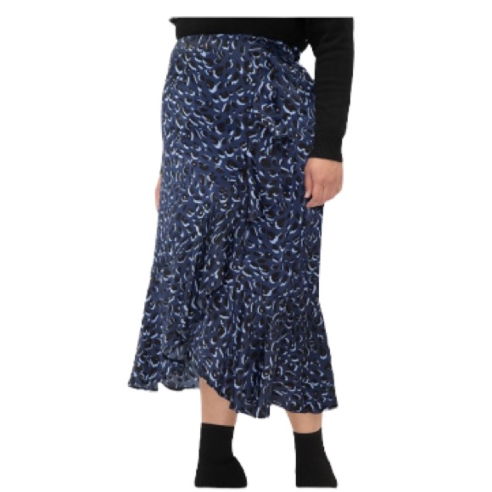 Eloquii Blue Animal Print Asymmetrical Faux Wrap Skirt Size 28 NWT - Picture 2 of 12
